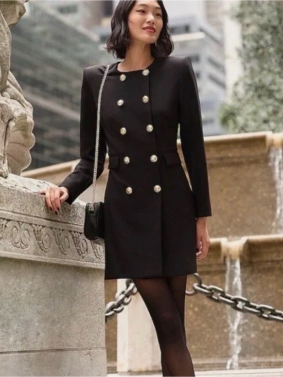 Express Dresses & Skirts - Express Black Double-Breasted Tailored Dress with Gold Buttons